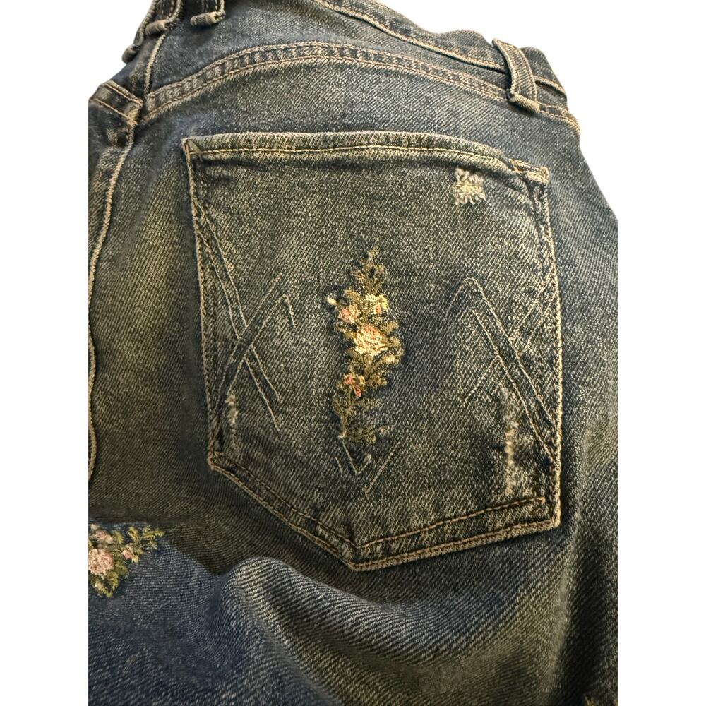 Anthropologie McGuire Embroidered Denim Mini Skirt Size 28 Floral Distressed - Picture 5 of 8